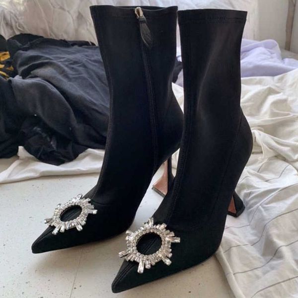 

amina muaddi pointed-toe boots women designer boots martin desert boot sequins medal coarse non-slip winter shoes size us4-11 no387, Black