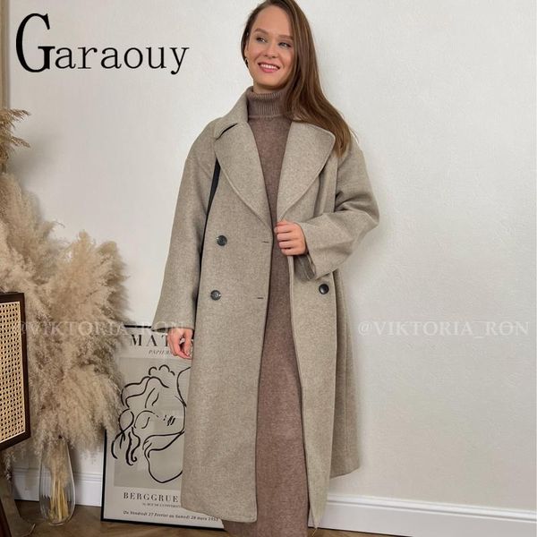 

fur garaouy 2022 woman 4 colors long overcoat fashion preppy style double breasted retro versatile windbreaker casual warm coat new, Black