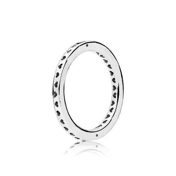 

925 sterling silver logo and heart stacking ring for pandora fashion wedding rings for women men girlfriend gift designer couple's ring, Slivery;golden