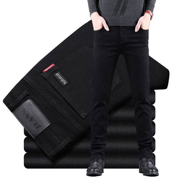

men's jeans men's cotton jeans denim pants business casual elasticity oversized classic style trousers clothing male black blue pa
