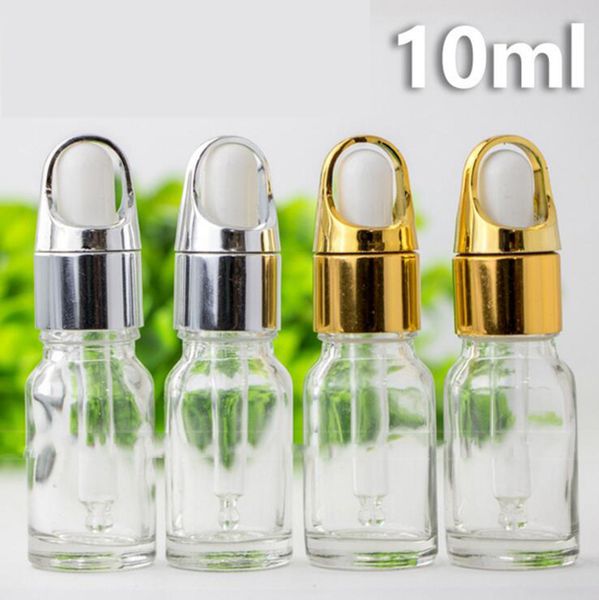 

10ml clear glass dropper bottle 1/3 oz empty oil dropper bottle with gold silver cap 768pcs/lot