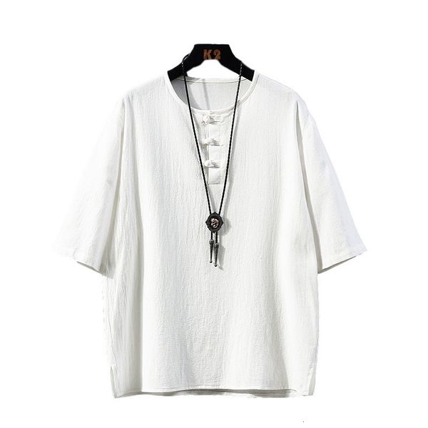 

men's t-shirts summer men's chinese style linen t-shirt loose retro style casual men's solid tang design sense half sleeve p, White;black