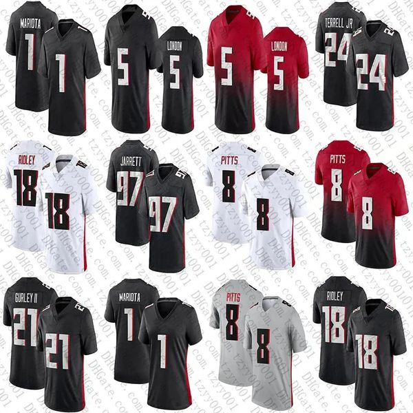 

custom drake london 9 desmond ridder kyle pitts football jerseys marcus mariota cordarrelle patterson lorenzo carter calais campbell jonnu s, Black;red