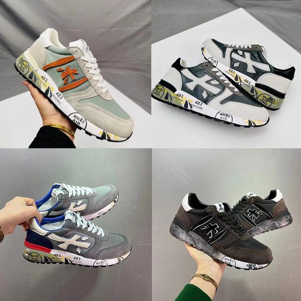 

premiata men casual shoes luxury sneakers white black lace-up shoe with box