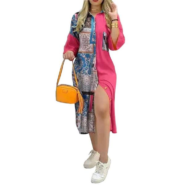 

dresses plus size women print shirt dress casual pocket button long sleeve striped dress loose spring summer splice ladies clothing, Black