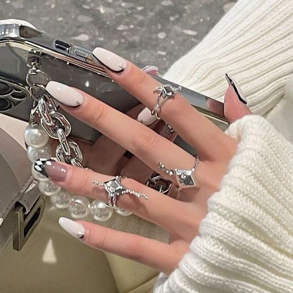 

promise rings couple rings matching rings female niche design ins senior personality tide cool fashion web celebrity suit index finger ring, Silver