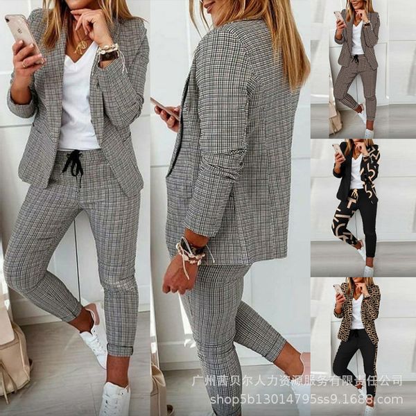 

women's suits blazers women business suit women long sleeve cardigan turn-down collar coat lace-up mid waist pencil pants suit women pl, White;black