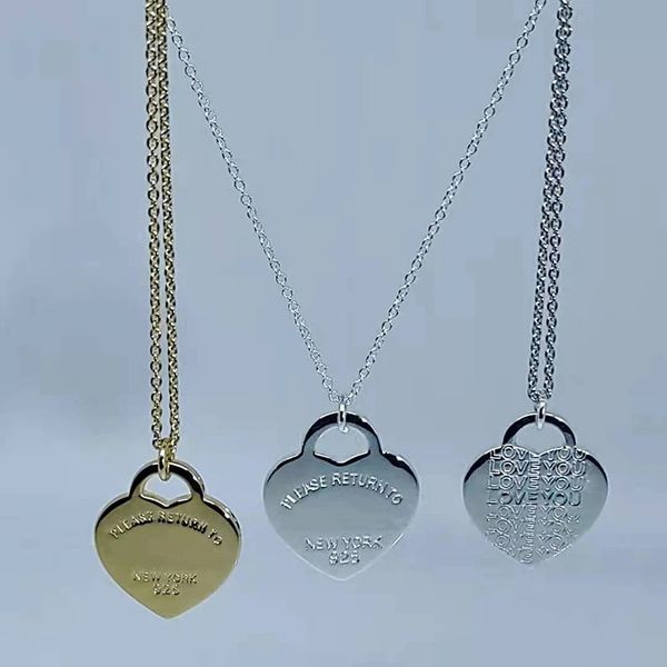 

classic fashion heart brand pendant necklace original love necklaces logo exquisite women's festival gift t designer jewelry 1:1 collar, Silver