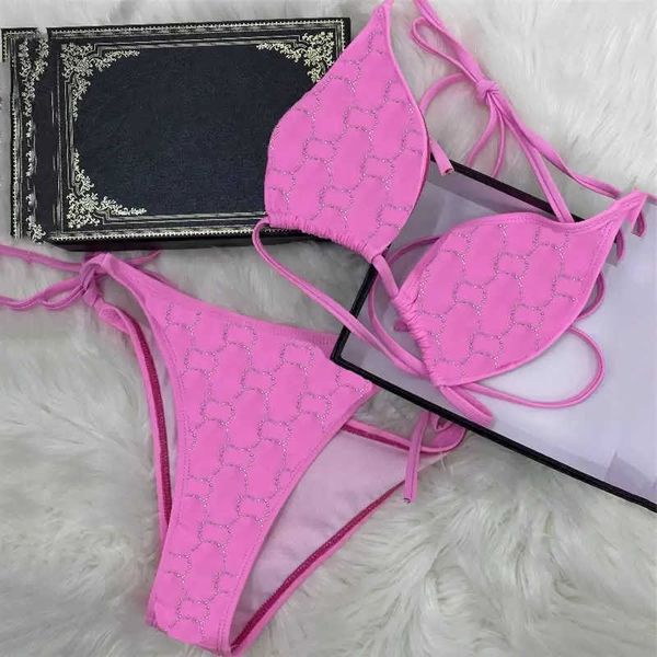 

designer bikini 2023 other home textile embroidery bikini set brand letters swimwears designer metal chain ladies backless spli, Black