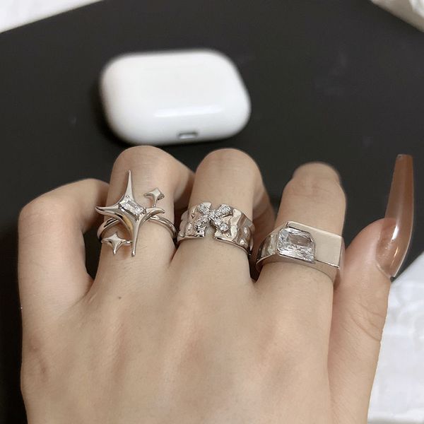 

couple rings promise rings for womens minority design high-level matching rings zircon crossover star burst open ring female students of tex, Silver