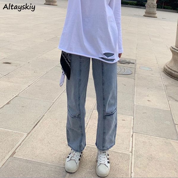 

jeans loose straight jeans women patchwork vintage design harajuku teenagers classic boyfriends high waist hiphop streetwear new chic, Blue