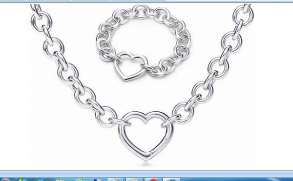 

2023 lovely cute pendant necklaces thick stainless steel chain heart ring luxury designer women necklace bracelet suit with dust bag and box, Silver