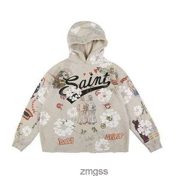 

graffiti saint michael hand-painted hoodie aged ins graffiti sweater us5f, Black