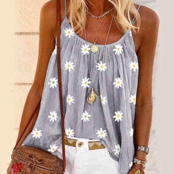 

camisoles tanks plus size fashion women daisy print strap loose summer camisole women casual tank vest sleeveless female t-shirt 230426, Black;white