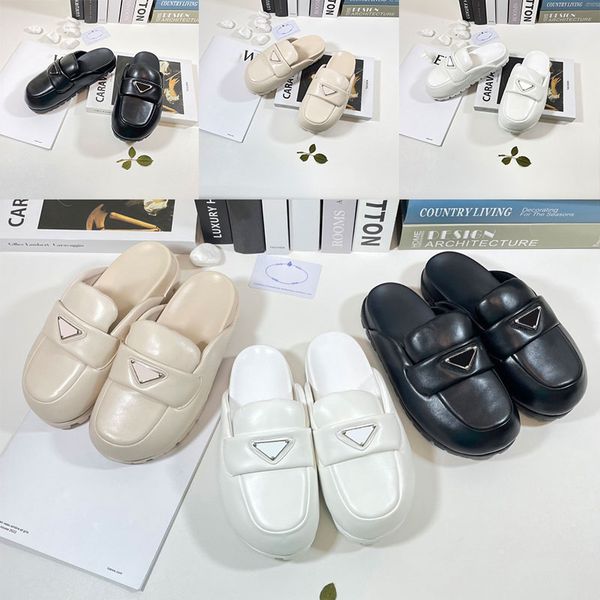 

2023 womens mule shoes soft lining leather sandals slippers mules slides triangle women lady scuffs indoors outdoor fashions casual sandal, Black