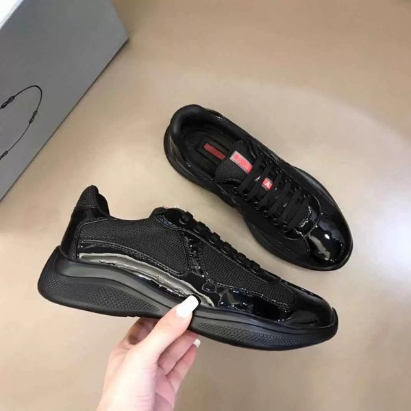 

brand america cup men sport shoes low sneakers fabric patent leather men rubber sole bike fabric trainers eu38-46 with box, Black
