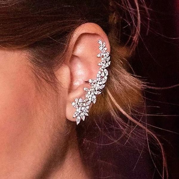 

hoop huggie janekelly snowflake flower boom asymmetric cubic zirconia women engagement ear bone cuff earrings stud party jewelry 230425, Golden;silver