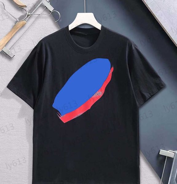 

black t shirt mens summer designer loose simple luxurious pure cotton classic brand logo red blue printed double yarn round neck print male, White;black