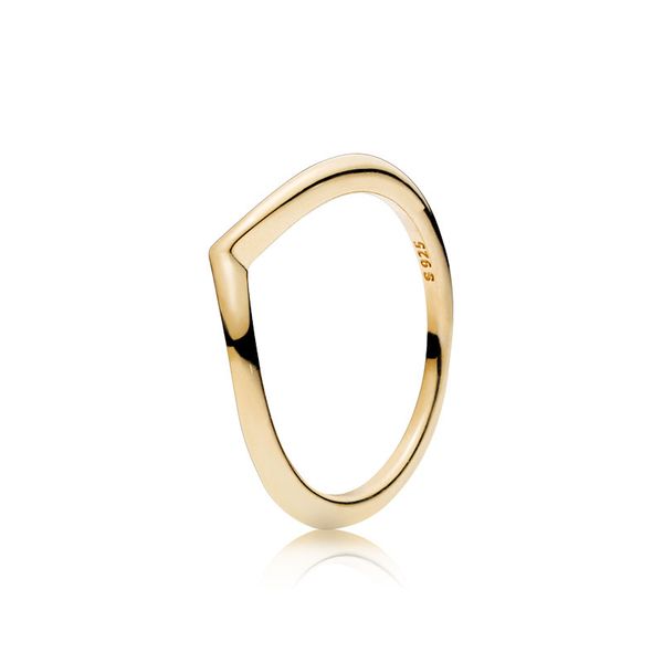 

gold plated polished wishbone stacking ring for pandora real sterling silver wedding rings set for women sisters girlfriend gift designer ri, Slivery;golden