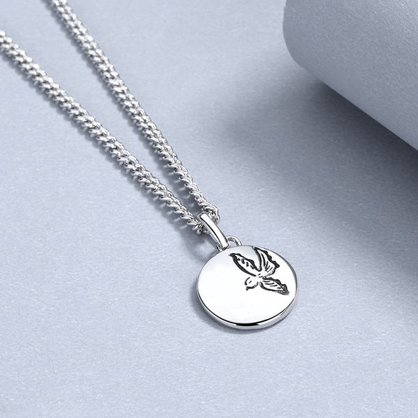 

vintage nostalgic bird round pendant necklace hip pop 925 silver souvenir niche tide cool male and female couples personality chain valentin