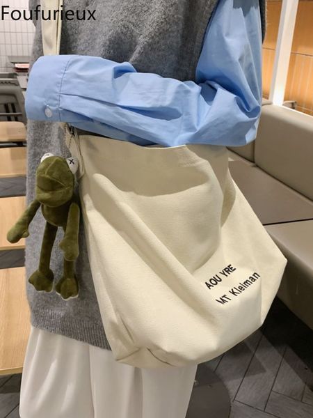 

waist bags foufurieux female fashion one shoulder crossbody large capacity canvas hanfeng college student class 230426