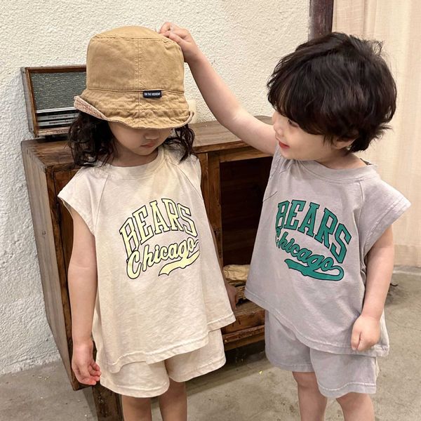 

clothing sets 5030c children clothing set 2023 summer new letter print boy's two piece suit vest +short casual girl's s aa230426, White