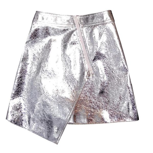 

capris patent leather silver skirt female fashion metal color aline shiny mini skirt zipper high waist pu leather skirts streetwear, Black;white