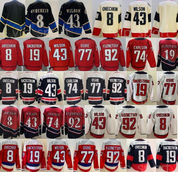 

2023 stadium series hockey 8 alex ovechkin jerseys man 74 john carlson 19 nicklas backstrom 43 tom wilson 77 tj oshie evgeny kuznetsov alexa, Black;red