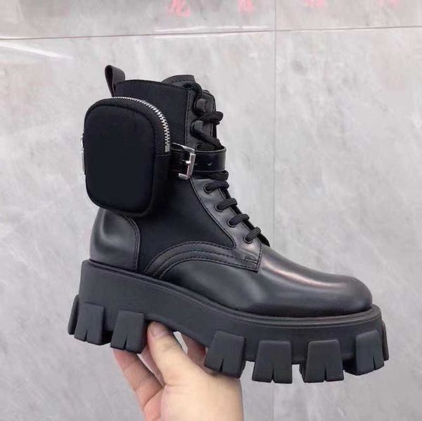 

men women designers rois boots ankle martin boots and nylon boot military inspired combat bouch attached to the with bags size 35-45 no43, Black