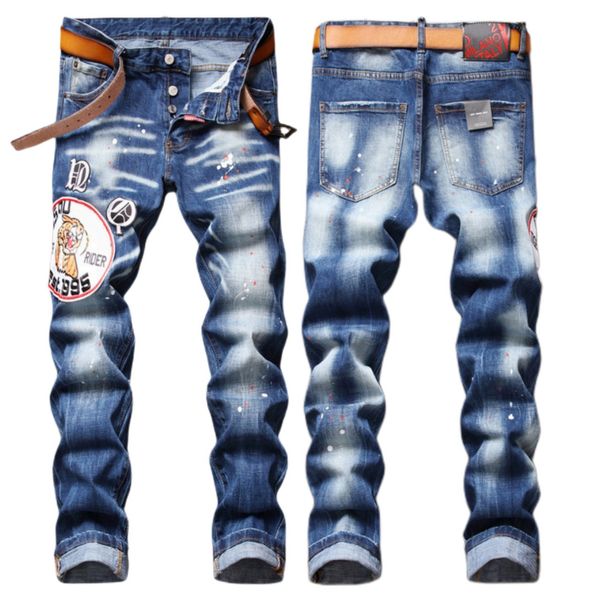 

mens jeans stree dsquare mens luxury designer denim jeans d2 men denim jeans dsquare embroidery pants fashion holes trousers mens clothing d, Blue