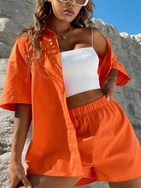 

dress women casual tracksuit shorts 2piece set short sleeve singlebreasted + broadlegged shorts suits 2022 summer female outfits, White