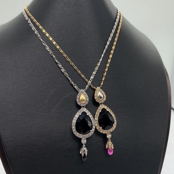 

hip hop vintage teardrop pendant statement necklace classic designer black rhinestone necklaces for men women jewelry accessories, Silver