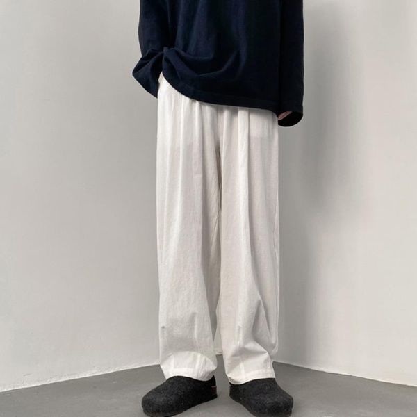 

pants hybskr new cotton linen men's pants fashion spring male casual loose trousers japanese male streetwear solid color man pant, Black