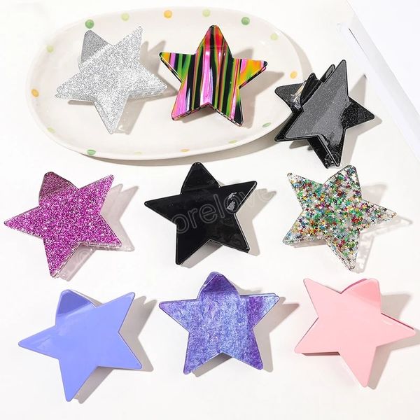 

shiny glitter five-pointed star acetate hair claw clip crab clip ponytail clip super flash women barrettes big clip, Slivery;golden