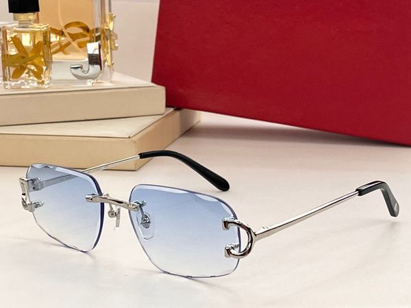 

fashion designer 0092 sunglasses mens metal square frameless glasses crystal cutting lens design retro avant-garde hip-hop style anti-ultrav, White;black