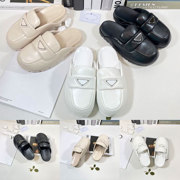 

2023 women mules prad soft lining leather sandals slippers mule slides desert yellow womens lady scuffs indoors outdoor fashions, Black