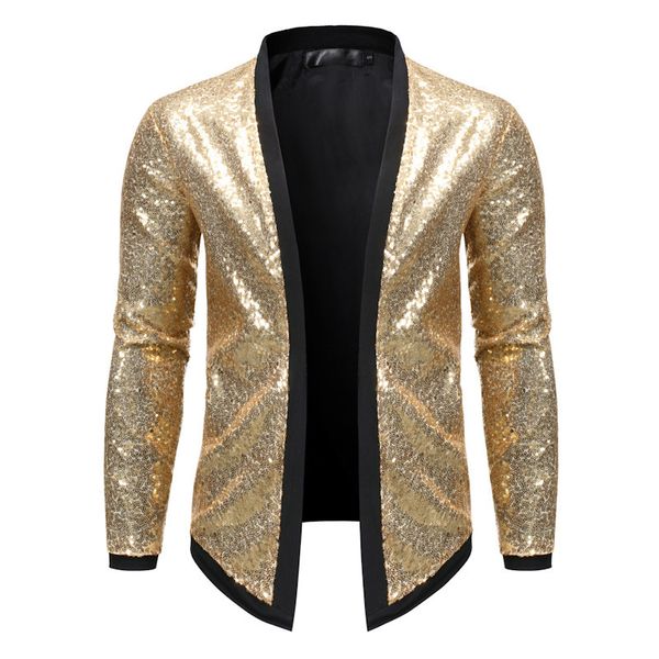

men's suits blazers shiny gold sequin blazer jacket men slim fit cardigan mens blazers nightclub party dj stage singer dance show costu, White;black