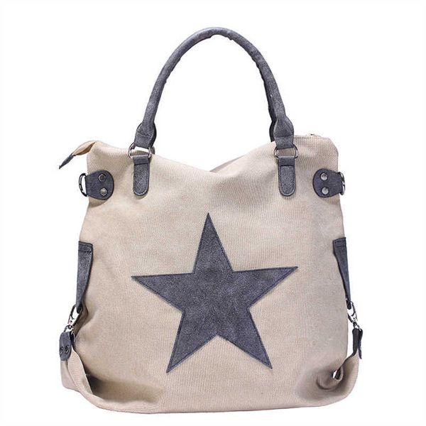 

2023 washed canvas shoulder bags multifunctional shopping bag plus size tote handbag printed star bags 230426