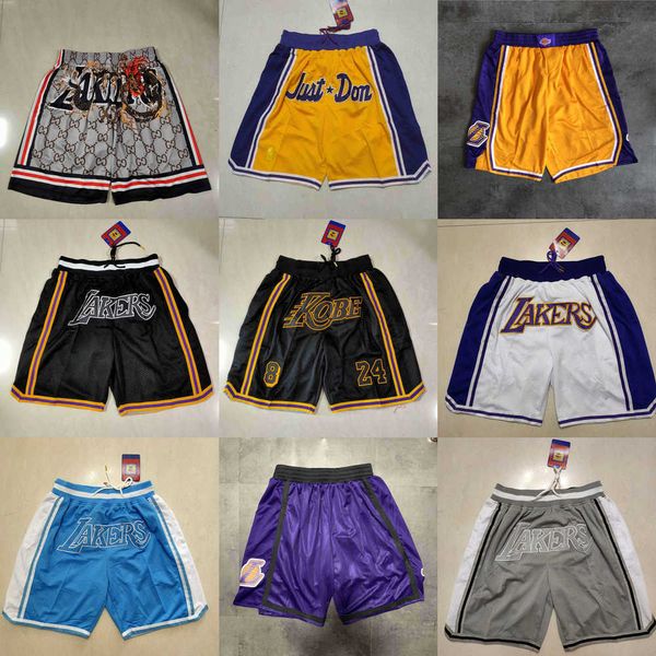 

2023 los angeles''lakers''men throwback basketball shorts pocket purple, Black