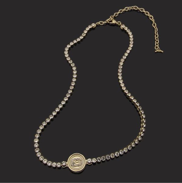 

pendant necklaces luxury decoration brand letter full diamond round brand necklace women's foreign trade collar chain, Silver