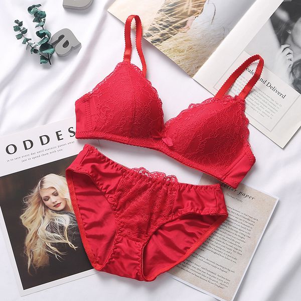

bras sets lace women's underwear set panties bra set push up bra briefs female plus sizelingerie set 230426, Red;black