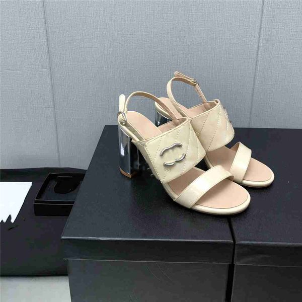

fashion women's sandals 2023 channel luxury brand letter logo summer women's high heels men's casual student flats 012-05, Black