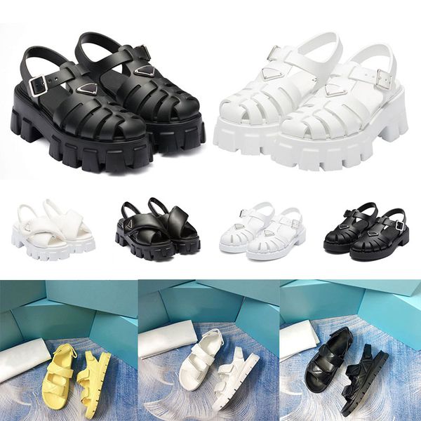 

women foam rubber sandals prad monolith platform sandal soft lining leather concave convex sole womens vintage beach shoes, Black