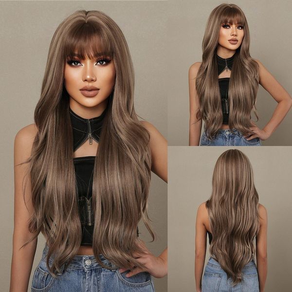 

synthetic wigs rambut palsu sintetis pirang campuran coklat kubus dengan bang wig wanita penggunaan cosplay sehari hari tahan panas 230425, Black