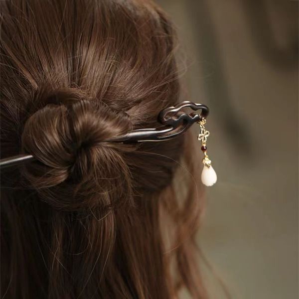 

black sandalwood hairpin female ancient fashionable su hairpin pan hair wooden hairpin simple modern peach wood hairpin headwear hanfu hairp, Golden;silver