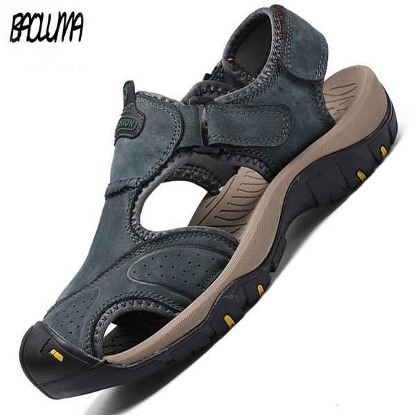 

sandals summer men's sandals breathable genuine leather outdoor sandals luxury men's summer casual shoes men slippers sandals 2304, Black