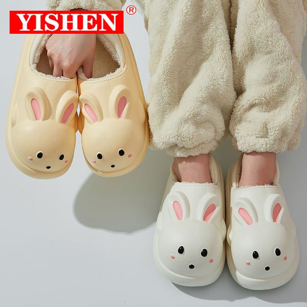 

slippers yishen women winter waterproof warm plush slides indoor bedroom non-slip cozy cute bunny shoes chaussons pour femmes 230426, Black