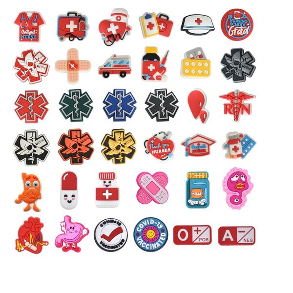 

medical nurse croc charms 2d soft rubber shoe accessories cartoon shoes buckles shoe charm ornament fit kids sandals party decoration, White;pink