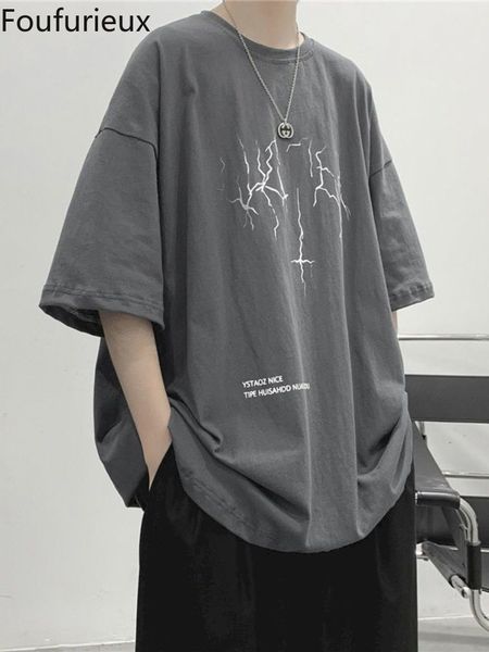 

men's t-shirts summer oversized t-shirt men tshirt women lightning print short-sleeved t shirt retro dark jacket korean loose trend har, White;black