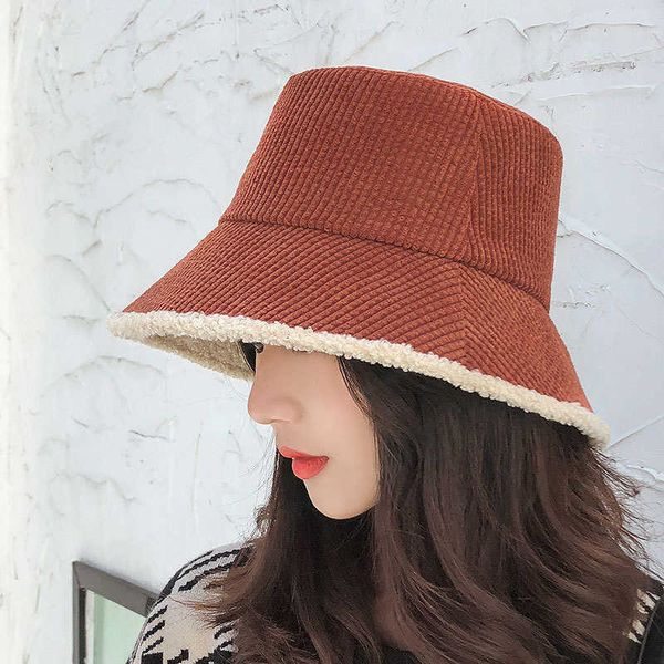 

wide brim hats 2021 new corduroy bucket hats women casual panama fisherman hat men autumn winter outdoor sun hat basin hat plain shade cap g, Blue;gray